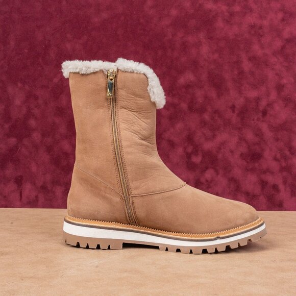 Aquatalia Women Helana Weatherproof Brown Suede Faux Fur Narrow Slim Boots sz 8 - Picture 6 of 8